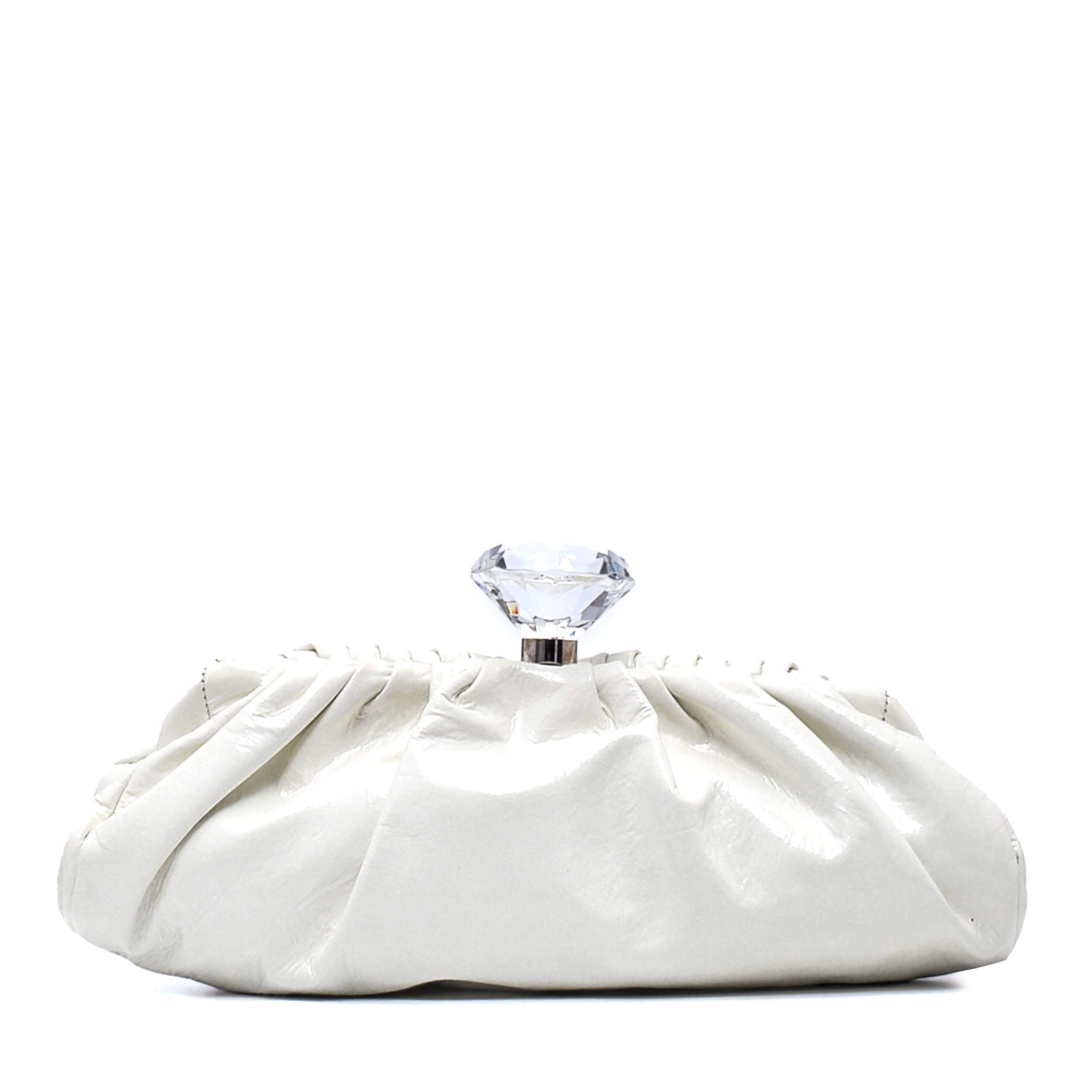 Chanel - Ivory Patent Leather Diamond Kiss Lock Timeless Clutch 